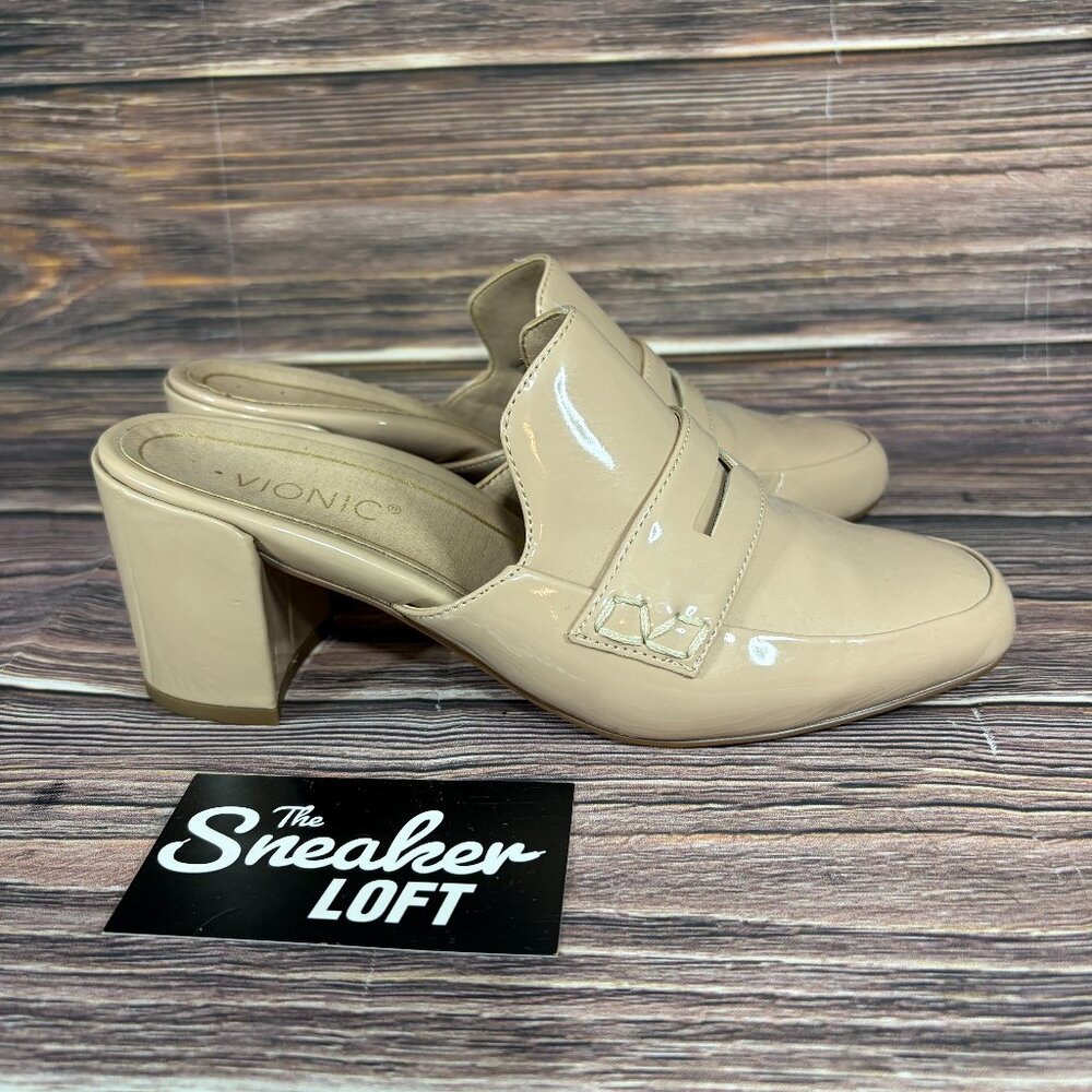 Vionic Annabel Patent Block Heel Women's‎ Penny Loafer Mules Shoes